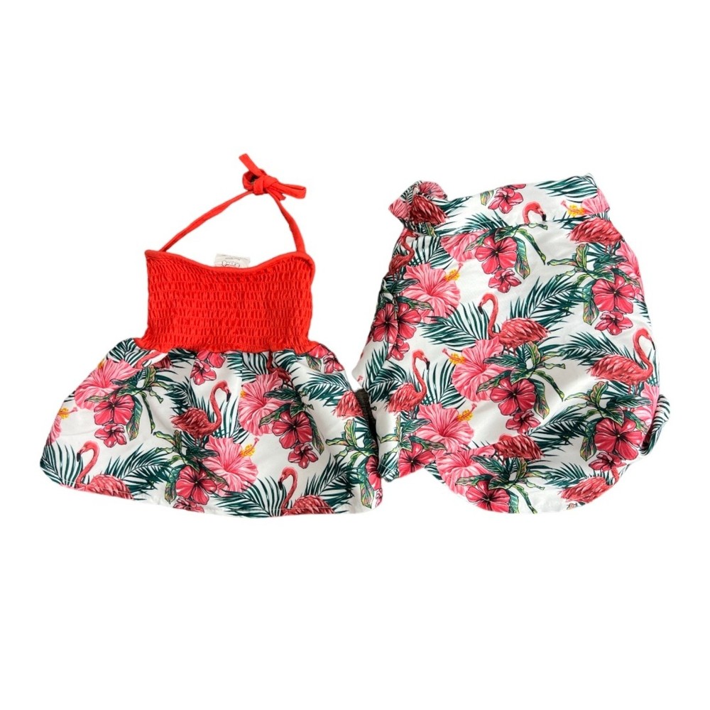 Pet‎ Clothing Small by Woof 2 pieces Hawaiian dress and Shirt flamingo floral
